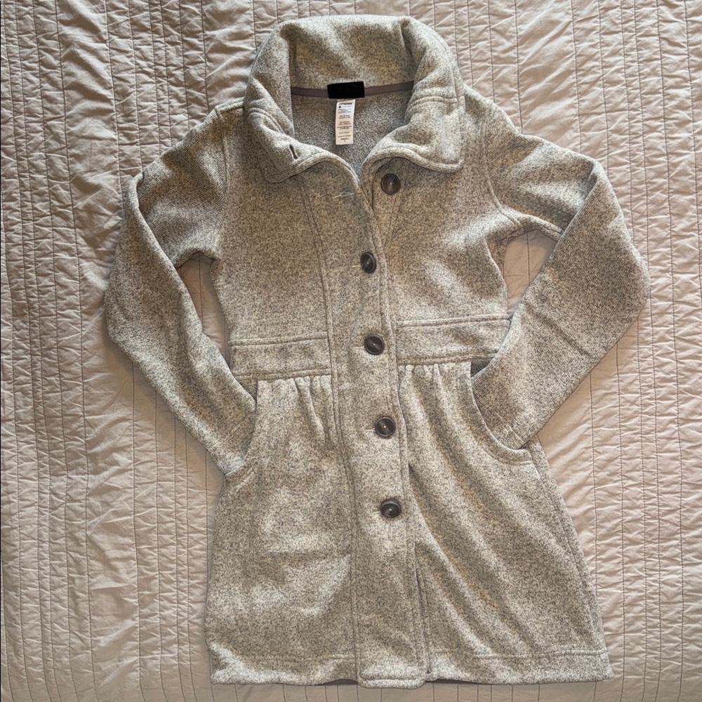 Patagonia Heather Gray Long Button-Up Fleece Jacket